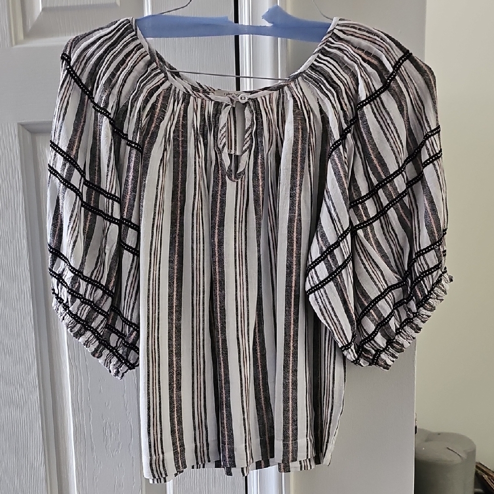 Tyler Boe Black and White Smocked Blouse
